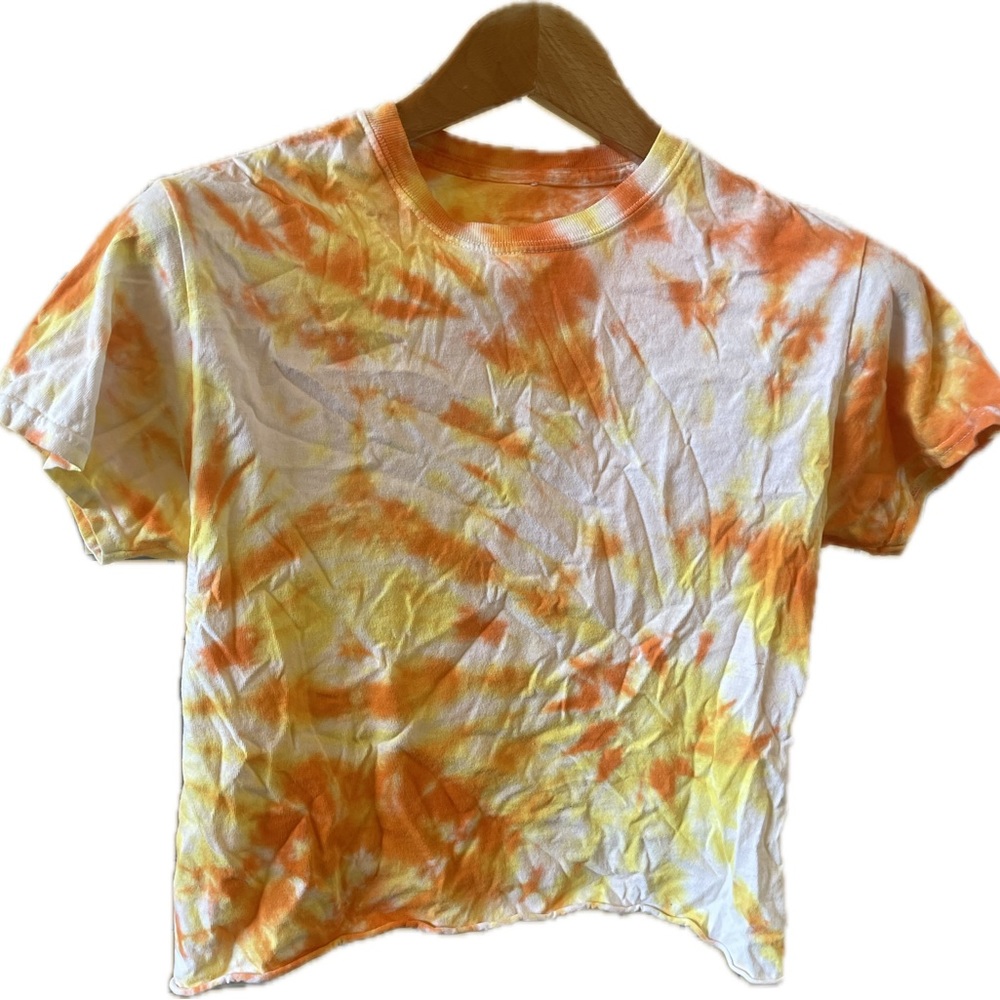 Vintage Cropped Tie Dye Tee T Shirt Small Size S Cut Off Orange & Yellow Cute!